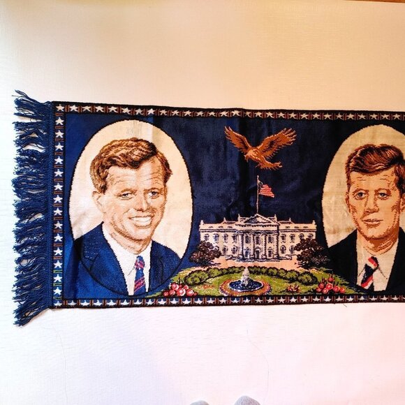 60's Vintage John F. Kennedy & Robert Kennedy USA President Rug Tapestry… - Picture 2 of 7